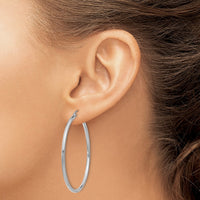 Thumbnail for 14k White Gold Polished 2x45mm Tube Hoop Earrings