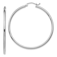 Thumbnail for 14k White Gold Polished 2x45mm Tube Hoop Earrings