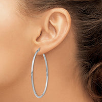 Thumbnail for 14k White Gold Polished 2x55mm Tube Hoop Earrings