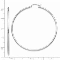 Thumbnail for 14k White Gold Polished 2x60mm Tube Hoop Earrings