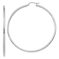 Thumbnail for 14k White Gold Polished 2x60mm Tube Hoop Earrings