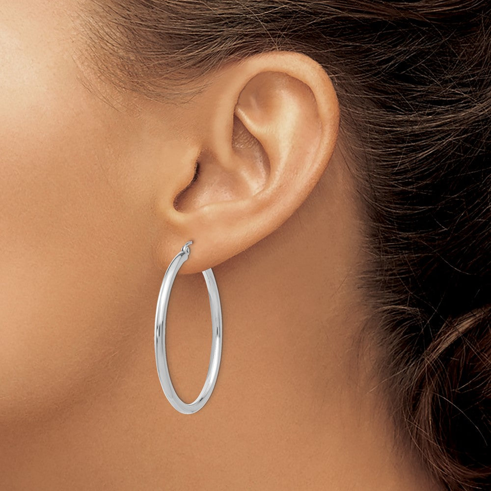14K White Gold Polished 2.5mm Tube Hoop Earrings