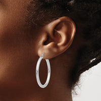 Thumbnail for 14K White Gold Polished 3mm Tube Hoop Earrings