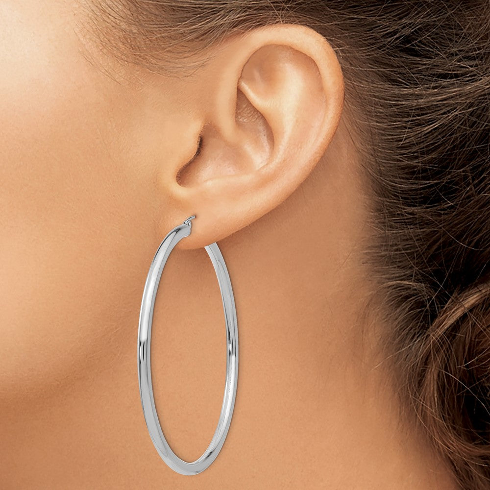 14K White Gold Polished 3mm Tube Hoop Earrings