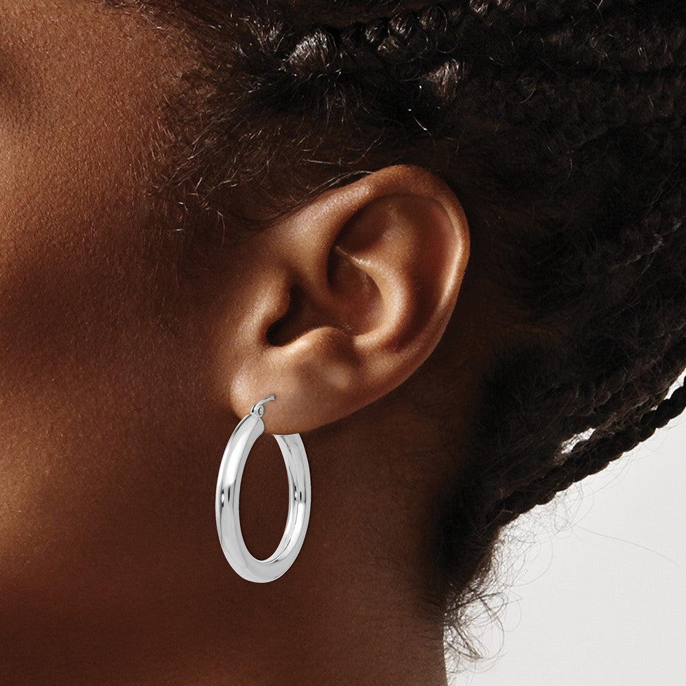 14K White Gold Polished 4mm Tube Hoop Earrings