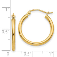 Thumbnail for 14k Polished 2x20mm Tube Hoop Earrings