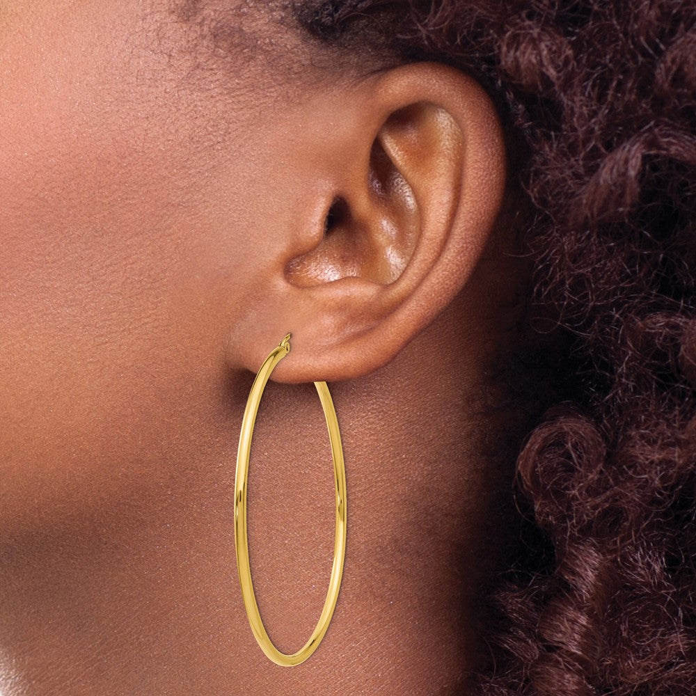 14k Polished 2x55mm Tube Hoop Earrings