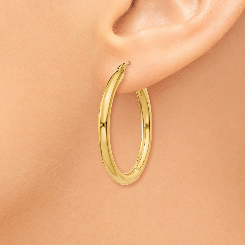 14K Polished 3mm Tube Hoop Earrings