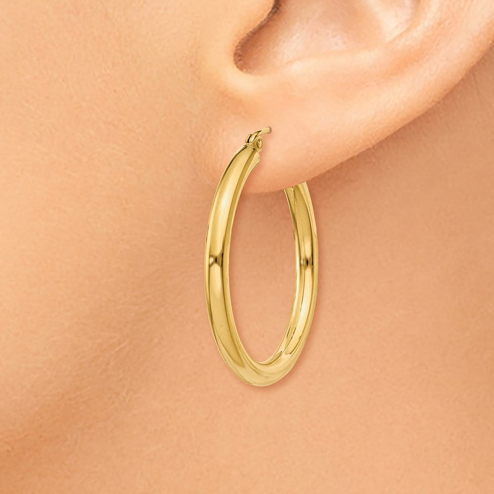 14K Polished 3mm Tube Hoop Earrings