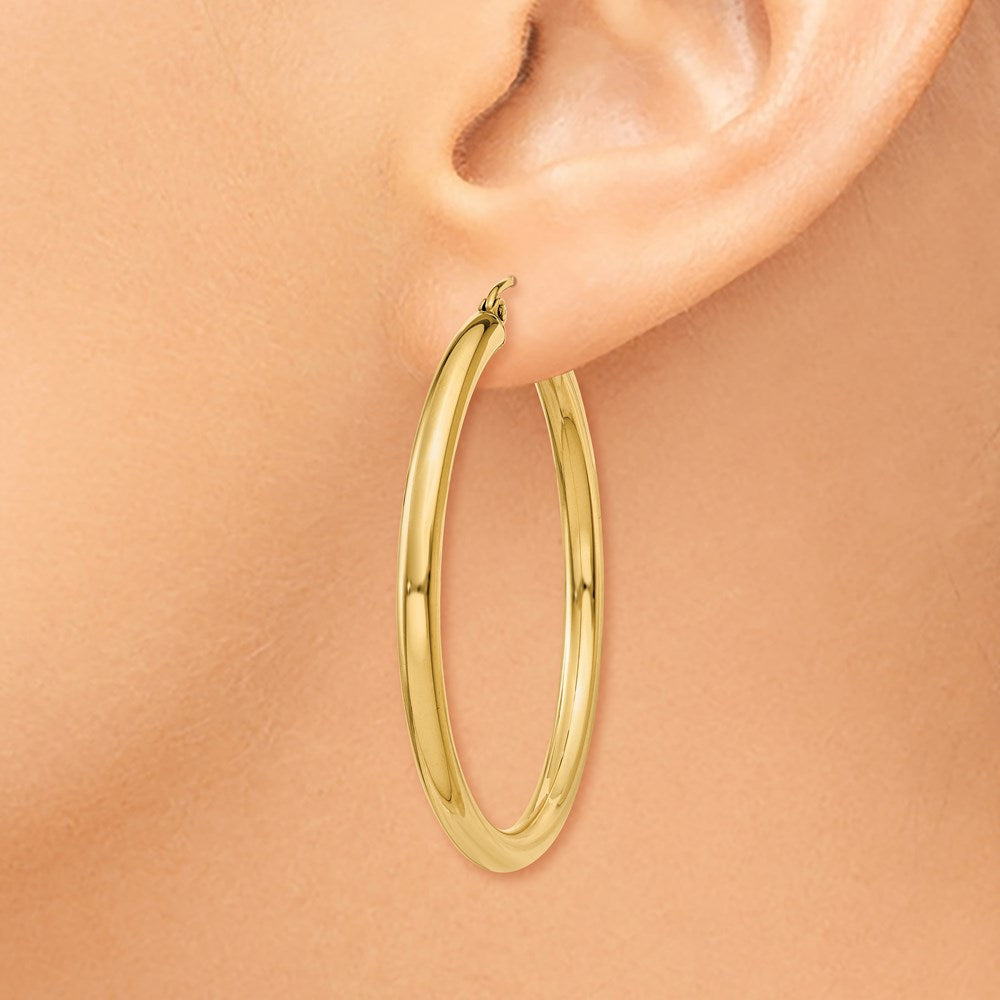 14K Polished 3mm Tube Hoop Earrings
