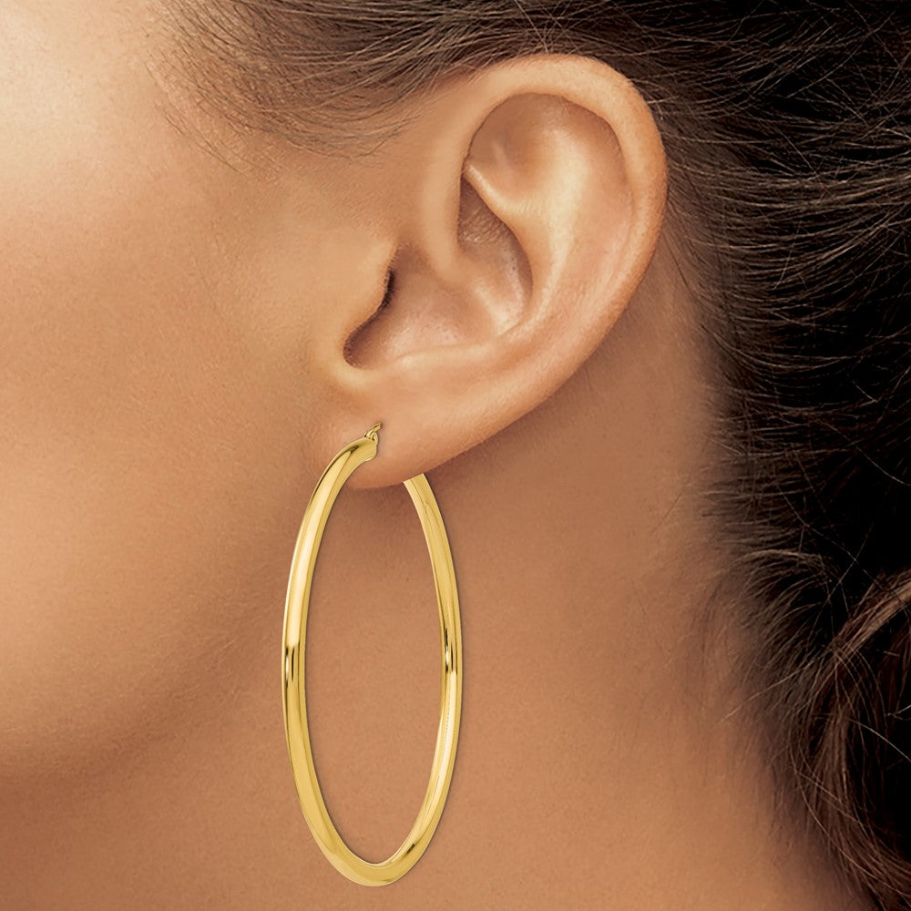 14K Polished 3mm Tube Hoop Earrings