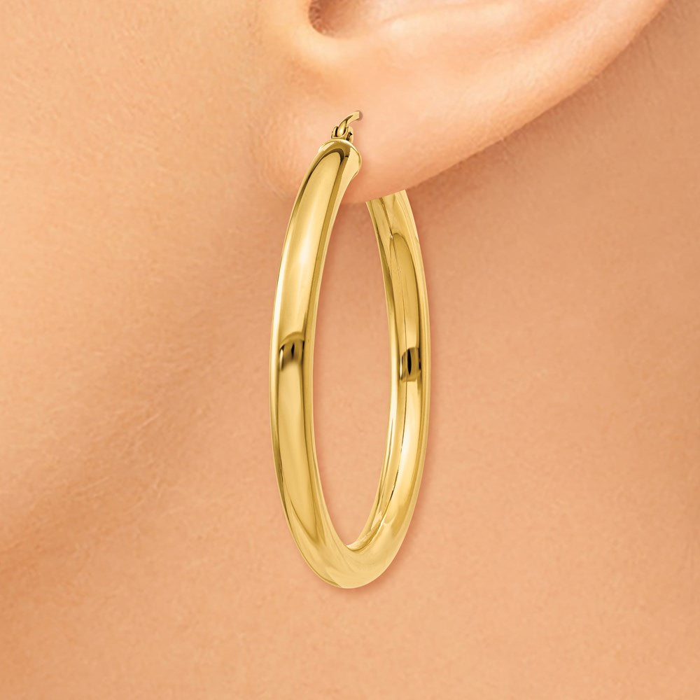 14K Polished 4mm Tube Hoop Earrings