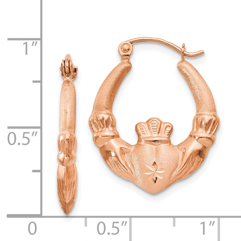14k Rose Gold Polished Claddagh Hoop Earrings