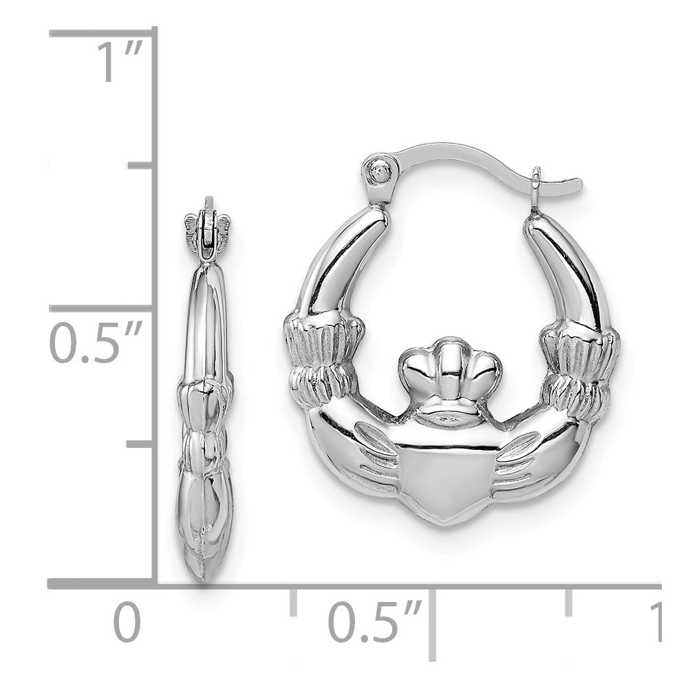 14k White Gold Claddagh Hoop Earrings