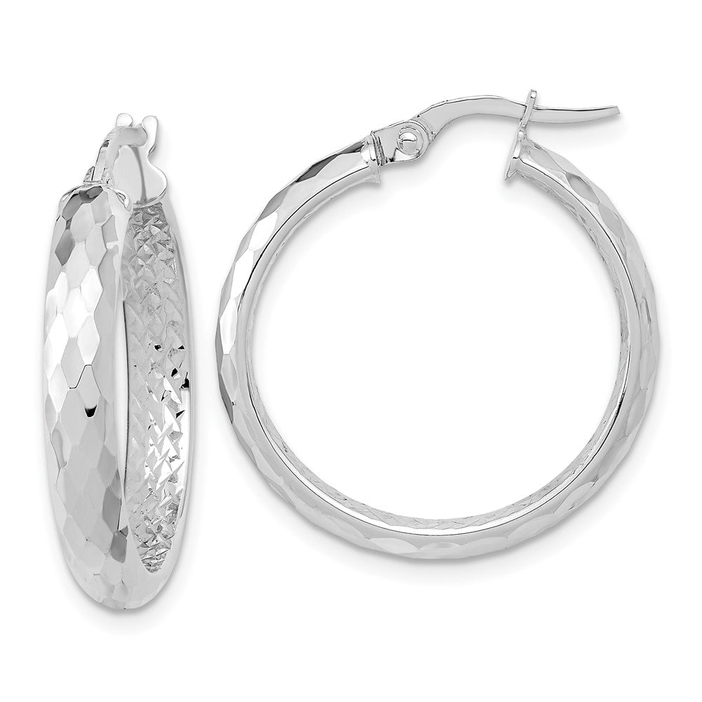 14K Polished and Textured Diamond-cut Inside Fancy Hoop Earrings