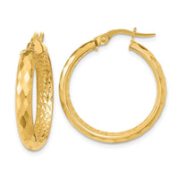 Thumbnail for 14K Polished and Textured Diamond-cut Inside Fancy Hoop Earrings