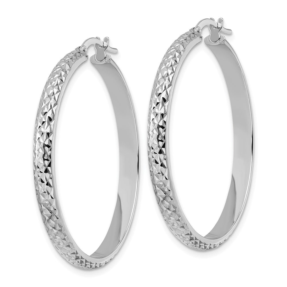 14K Polished Diamond Cut Hoop Earrings