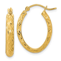 Thumbnail for 14K Polished Diamond-cut Fancy Oval Hoop Earrings