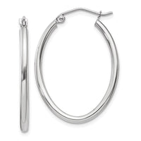 Thumbnail for 14k White Gold Polished 2mm Oval Tube Hoop Earrings