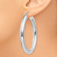 Thumbnail for 14k White Gold Polished 3.5mm Oval Tube Hoop Earrings