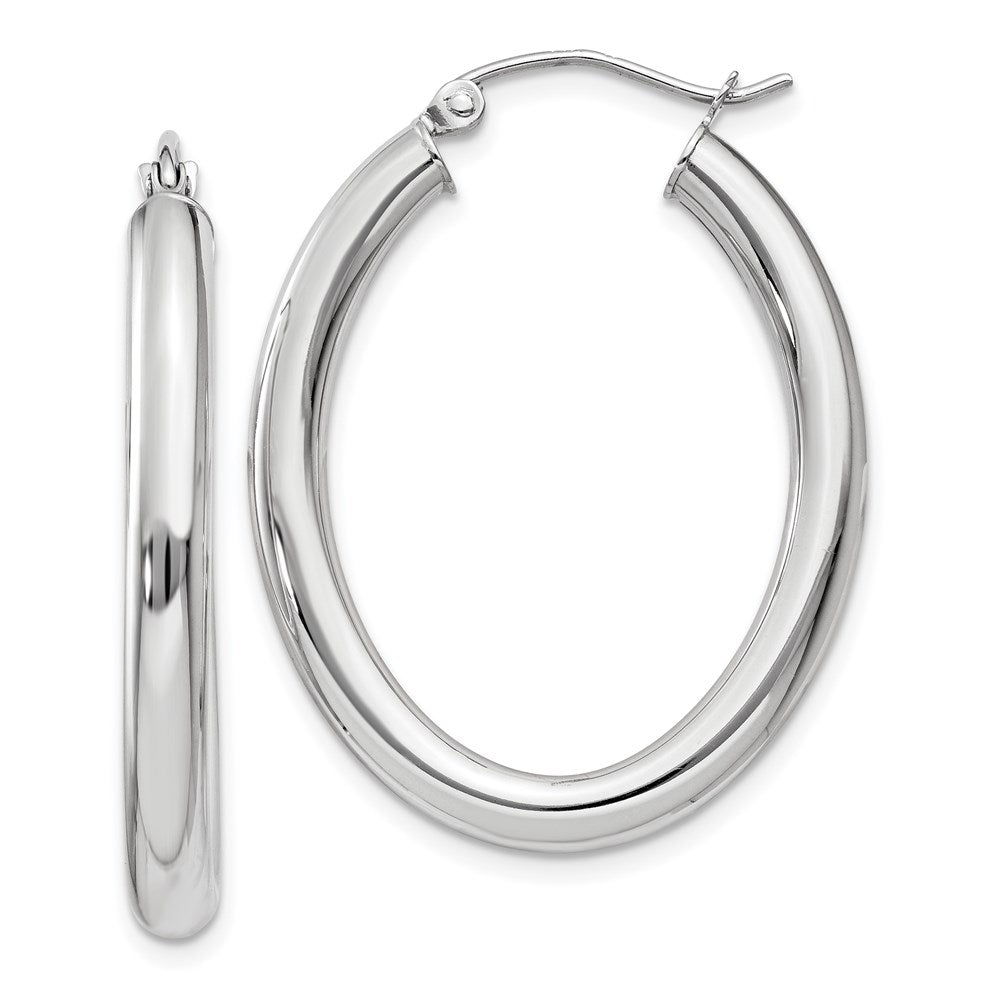 14k White Gold Polished 3.5mm Oval Tube Hoop Earrings