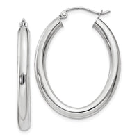 Thumbnail for 14k White Gold Polished 3.5mm Oval Tube Hoop Earrings