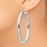 Thumbnail for 14k White Gold Polished 3.5mm Oval Tube Hoop Earrings