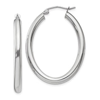 Thumbnail for 14k White Gold Polished 3.5mm Oval Tube Hoop Earrings