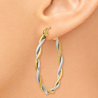 Thumbnail for 14k Two-tone Polished 1.8mm Twisted Hoop Earrings