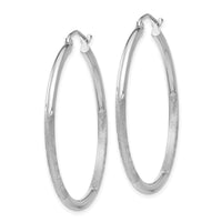 Thumbnail for 14k White Gold Satin and Diamond-cut 2mm Round Hoop Earrings