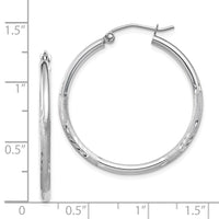 Thumbnail for 14k White Gold Satin and Diamond-cut 2mm Round Hoop Earrings