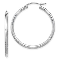 Thumbnail for 14k White Gold Satin and Diamond-cut 2mm Round Hoop Earrings