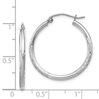 Thumbnail for 14k White Gold Satin and Diamond-cut 2mm Round Hoop Earrings