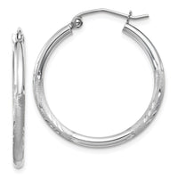 Thumbnail for 14k White Gold Satin and Diamond-cut 2mm Round Hoop Earrings