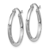 Thumbnail for 14k White Gold Satin and Diamond-cut 2mm Round Hoop Earrings