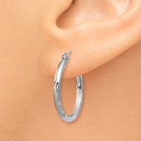 Thumbnail for 14k White Gold Satin and Diamond-cut 2mm Round Hoop Earrings