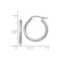 Thumbnail for 14k White Gold Satin and Diamond-cut 2mm Round Hoop Earrings