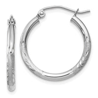 Thumbnail for 14k White Gold Satin and Diamond-cut 2mm Round Hoop Earrings