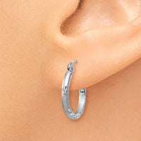 Thumbnail for 14k White Gold Satin and Diamond-cut 2mm Round Hoop Earrings