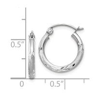 Thumbnail for 14k White Gold Satin and Diamond-cut 2mm Round Hoop Earrings
