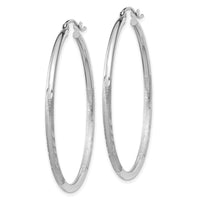 Thumbnail for 14k White Gold Satin and Diamond-cut 2mm Round Hoop Earrings