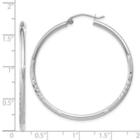 Thumbnail for 14k White Gold Satin and Diamond-cut 2mm Round Hoop Earrings