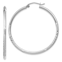 Thumbnail for 14k White Gold Satin and Diamond-cut 2mm Round Hoop Earrings