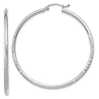 Thumbnail for 14k White Gold Satin and Diamond-cut 2mm Round Hoop Earrings