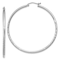 Thumbnail for 14k White Gold Satin and Diamond-cut 2mm Round Hoop Earrings
