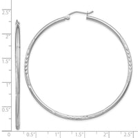 Thumbnail for 14k White Gold Satin and Diamond-cut 2mm Round Hoop Earrings