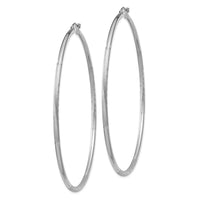 Thumbnail for 14k White Gold Satin and Diamond-cut 2mm Round Hoop Earrings