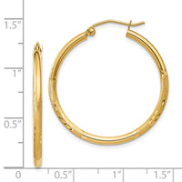 Thumbnail for 14k Satin and Diamond-cut 2mm Round Tube Hoop Earrings