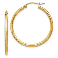 Thumbnail for 14k Satin and Diamond-cut 2mm Round Tube Hoop Earrings
