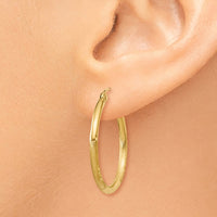 Thumbnail for 14k Satin and Diamond-cut 2mm Round Tube Hoop Earrings